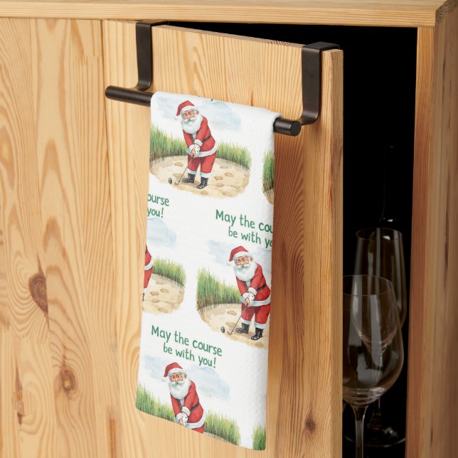 Golf May the course be with you Christmas Santa  Kitchen Towel (Thirds Fold)