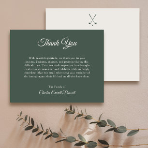 Golf Memorial Funeral Modern Elegant Script Green Thank You Card