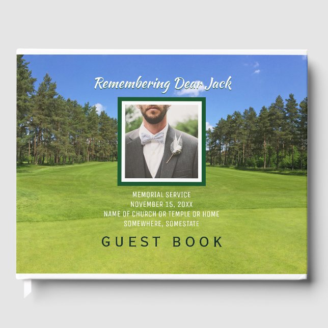 Golf Memorial Service Add Your Own Photo Golfer Guest Book (Front)