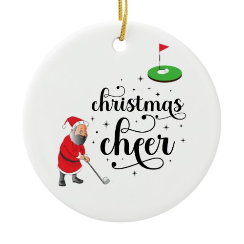 Golf Merry Christmas Cheers to golfer with Santa   Ceramic Ornament