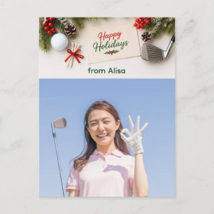 Golf Merry Christmas Family Photo Holiday Postcard