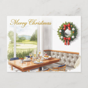Golf Merry Christmas from Golf Course Clubhouse Holiday Postcard