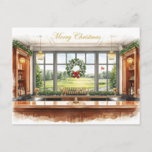 Golf Merry Christmas from Golf Course Clubhouse Holiday Postcard