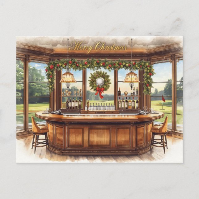 Golf Merry Christmas from Golf Course Clubhouse Holiday Postcard (Front)