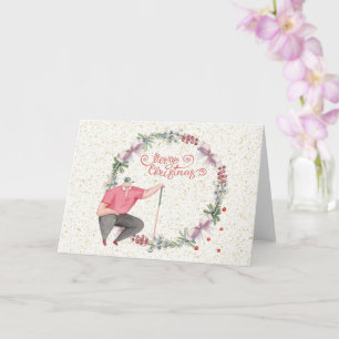 Golf Merry Christmas Gofer with Christmas wreath Card