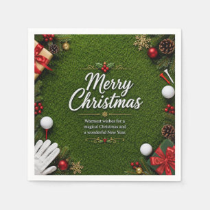 Golf Merry Christmas golf ball on green grass Napkins