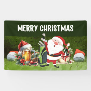 Golf Merry Christmas golf balls wear Santa hat Banner