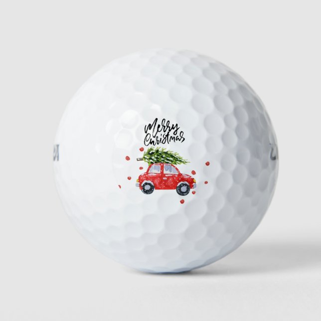 Golf Merry Christmas red car with Christmas tree Balls (Front)