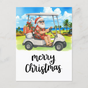 Golf Merry Christmas Santa Golfer Beach Themed  Holiday Postcard