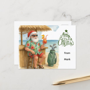 Golf Merry Christmas Santa Golfer Beach Themed Holiday Postcard