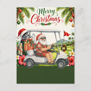 Golf Merry Christmas Santa Golfer Beach Themed Holiday Postcard