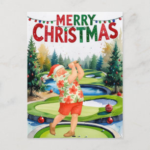 Golf Merry Christmas Santa Golfer Beach Themed Holiday Postcard