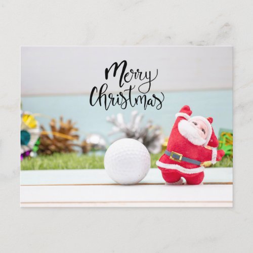 Golf Merry Christmas with ball and Santa Claus Postcard