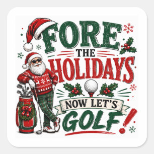 Golf Merry Christmas with ball and Santa Claus Square Sticker
