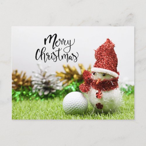 Golf Merry Christmas with ball and Snowman Postcard