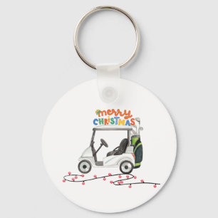 Golf Merry Christmas with golf bag cart Keychain