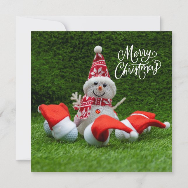 Golf Merry Christmas with golf ball and Snowman Card (Front)