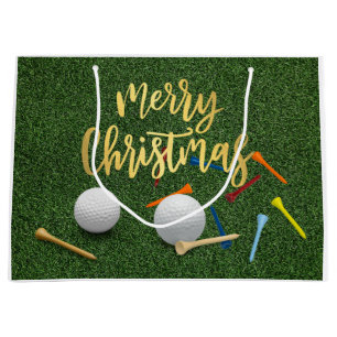 Golf Merry Christmas with golf ball and tee Large Gift Bag