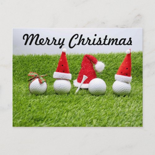 Golf Merry Christmas with golf ball Santa Hat Postcard