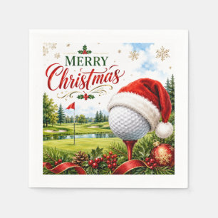 Golf Merry Christmas with Golf ball with Santa Hat Napkins