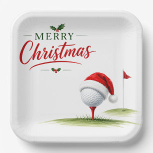 Golf Merry Christmas with Golf ball with Santa Hat Paper Plates