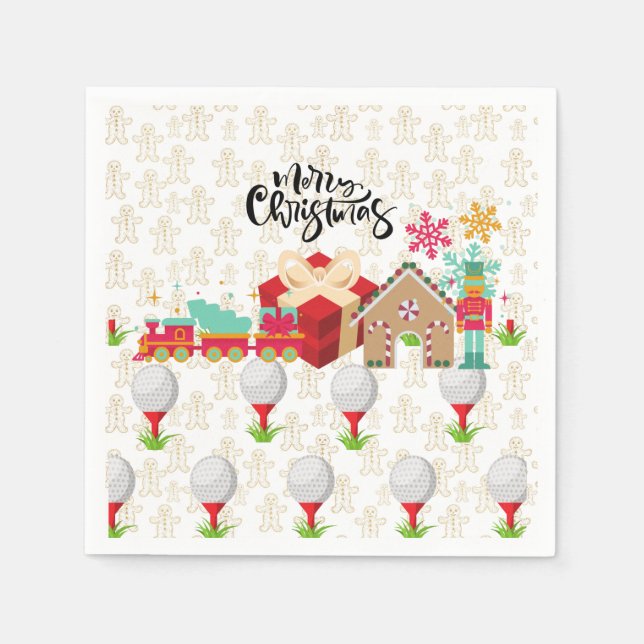 Golf Merry Christmas with golf gift in red box Napkins (Front)