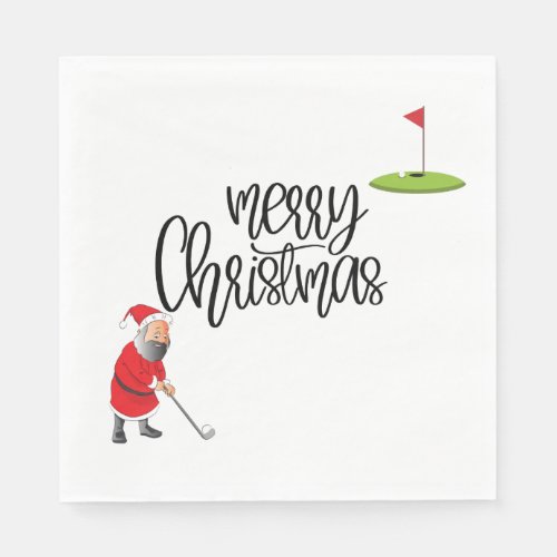 Golf Merry Christmas with Santa Claus and flag   Napkins