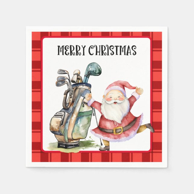 Golf Merry Christmas with Santa Claus and golf bag Napkins (Front)