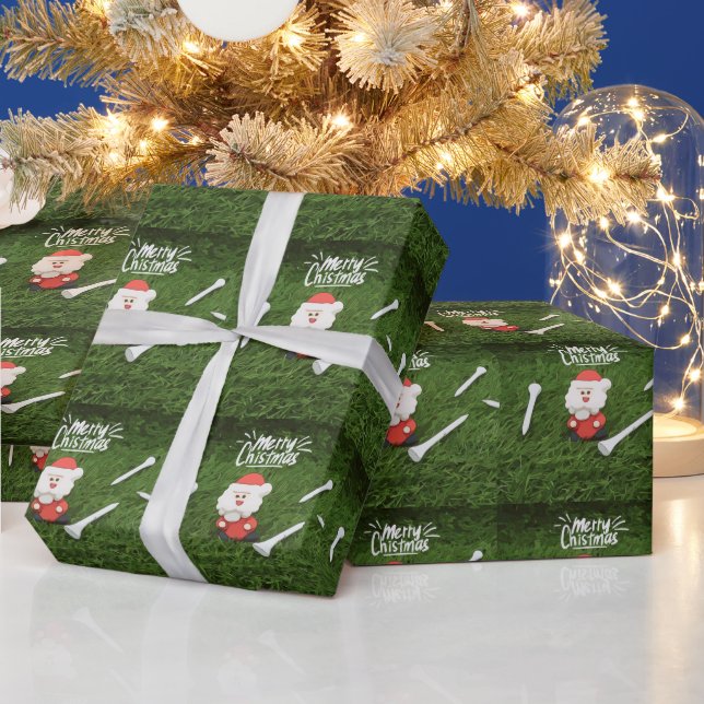 Golf Merry Christmas with Santa Claus and tee  Wrapping Paper (Holidays)