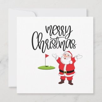 Golf Merry Christmas with Santa Claus at flag  