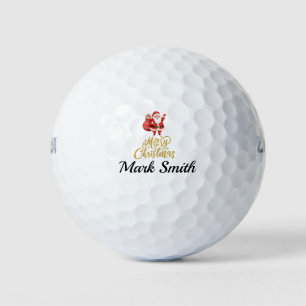 Golf Merry Christmas with Santa Claus at flag Balls