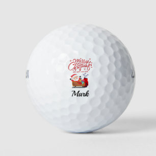 Golf Merry Christmas with Santa Claus at flag Balls