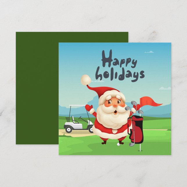 Golf Merry Christmas with Santa Claus at flag  Car Card (Front/Back)