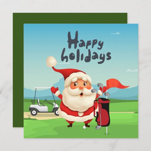 Golf Merry Christmas with Santa Claus at flag  Car Card