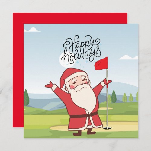 Golf Merry Christmas with Santa Claus at flag   Card