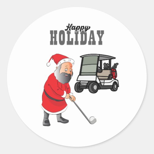 Golf Merry Christmas with Santa Claus at flag  Classic Round Sticker