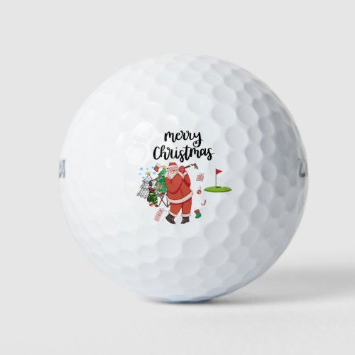 Golf Merry Christmas with Santa Claus at flag  Gol Golf Balls
