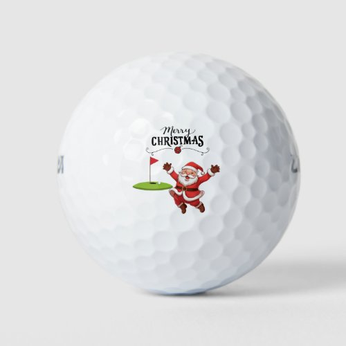 Golf Merry Christmas with Santa Claus at flag  Golf Balls