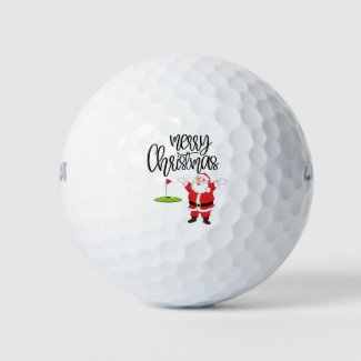 Golf Merry Christmas with Santa Claus at flag Golf Balls