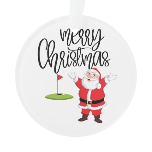 Golf Merry Christmas with Santa Claus at flag   Ornament