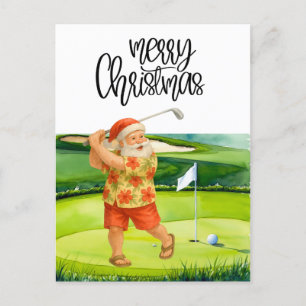 Golf Merry Christmas with Santa Claus at flag  Postcard