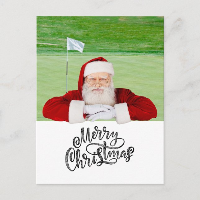 Golf Merry Christmas with Santa Claus at flag  Postcard (Front)