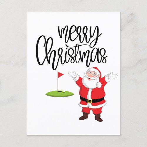 Golf Merry Christmas with Santa Claus at flag  Postcard