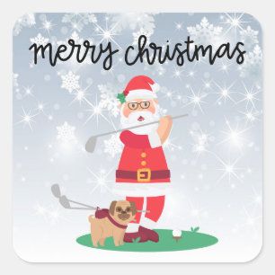 Golf Merry Christmas with Santa Claus golfer Square Sticker
