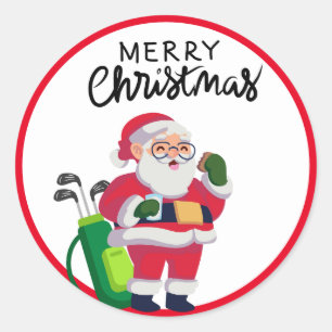 Golf Merry Christmas with Santa Claus golfing  Classic Round Sticker