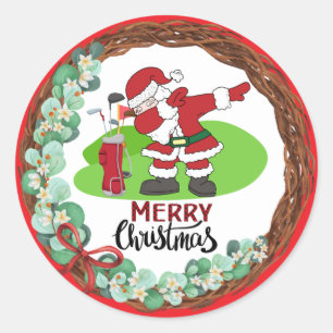 Golf Merry Christmas with Santa Claus golfing Classic Round Sticker