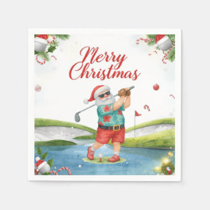 Golf Merry Christmas with Santa Claus Golfing Napkins