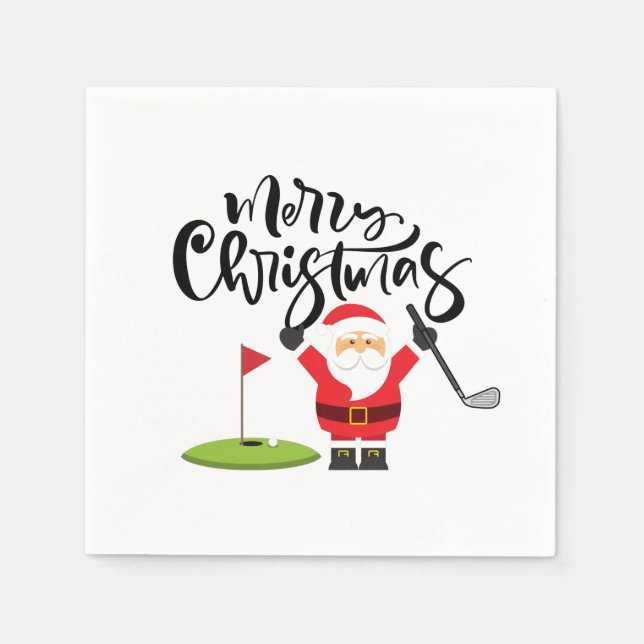 Golf Merry Christmas with Santa Claus Golfing Napkins (Front)