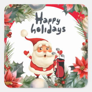 Golf Merry Christmas with Santa Claus golfing Square Sticker