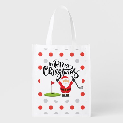 Golf Merry Christmas with Santa  Claus    Grocery Bag